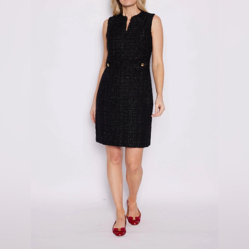 Sail to Sable Sparkle Tweed Shift Dress - Navy/Gold